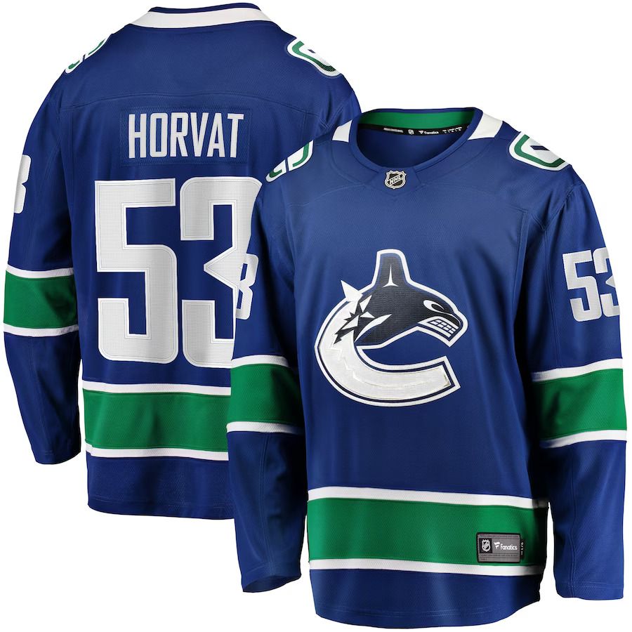 Men Vancouver Canucks 53 Bo Horvat Fanatics Branded Blue Home Breakaway NHL Jersey